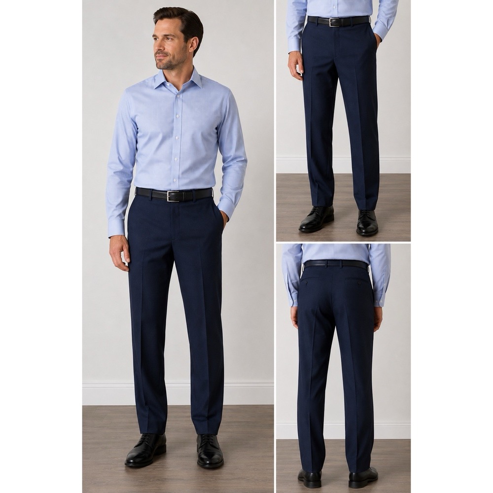 Kirkland Signature Men's 36x32 Navy Blue 100% Wool Dress Pants Made in Italy